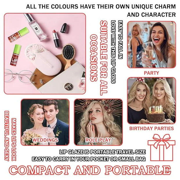 6 Colors Lip Oil Set,Big Brush Head Lip Glow Oil,Moisturizing Shiny Lip Plumping Lip Gloss Oil,Non-sticky Long Lasting Hyd...
