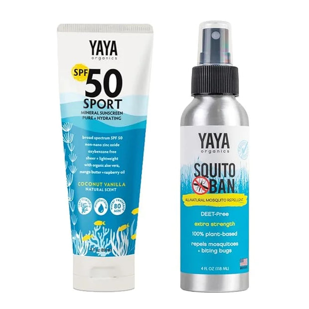 SPORT Sun + Bug Protection Bundle by YAYA Organics | Reef-friendly SPF 50 Mineral Sunscreen Lotion and Deet-free Squito Ba...