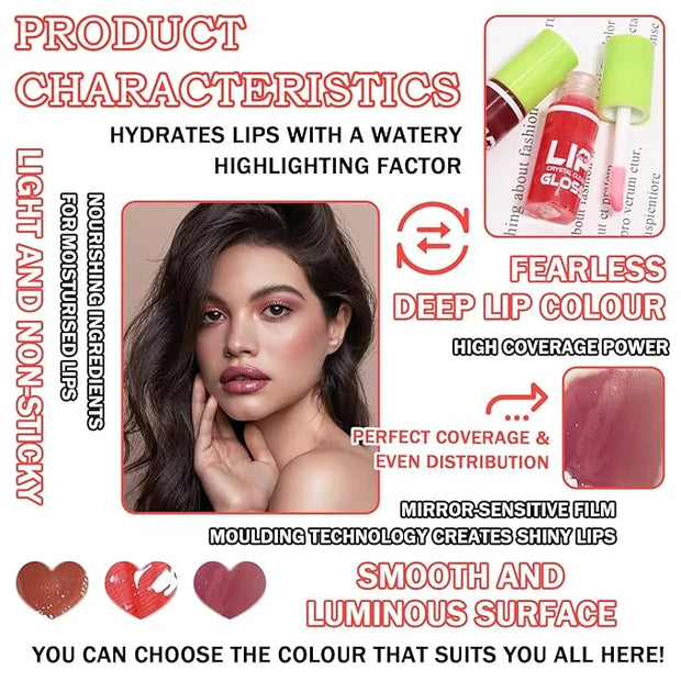 6 Colors Lip Oil Set,Big Brush Head Lip Glow Oil,Moisturizing Shiny Lip Plumping Lip Gloss Oil,Non-sticky Long Lasting Hyd...