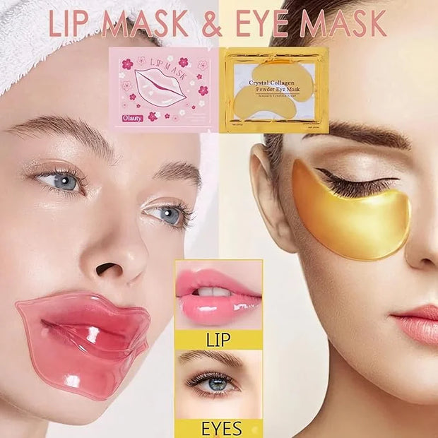 30 Pairs Lip Masks & 24K Gold Eye Mask Bulk Mother's Day Gifts, Collagen Crystal Under Eye Patches for Puffy Eyes, Effecti...