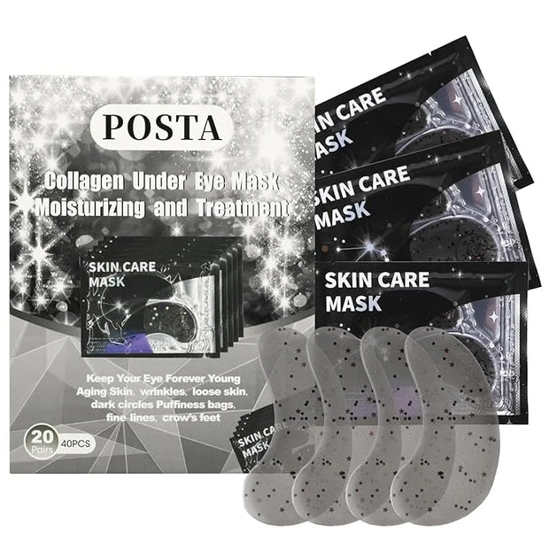 POSTA 20Pairs 40Pcs Collagen Eye Mask, Glitter Under Eye Patches for Dark Circles and Puffiness, Hydrating Eye Skincare Re...