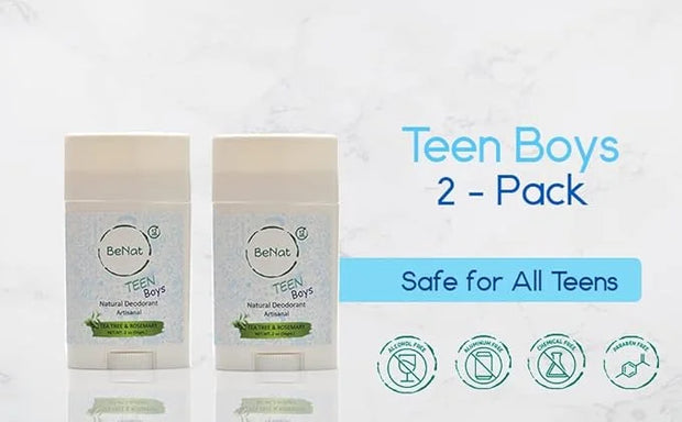 2-Pack All Natural Deodorant For Teen Boys 100% Natural Aluminum-Free Carcinogen Free Kids Deodorant For Boys Clinically P...