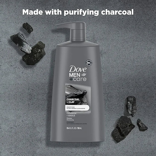 DOVE MEN + CARE Shampoo Charcoal + Clay 3 Count For Healthy-Looking Hair Naturally Derived Plant Based Cleansers 25.4 oz -...