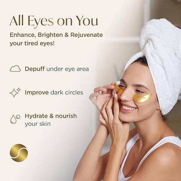 PLANTIFIQUE Gold Under Eye Patches for Puffy Eyes and Dark Circles 5 Pairs and Stainless Steel Gua Sha Facial Tool, Skin M...