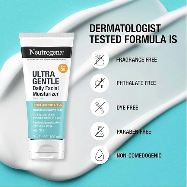 Neutrogena Ultra Gentle Daily Facial Moisturizer with SPF 30 Sunscreen with CICA, Lightweight Face Lotion with Broad Spect...