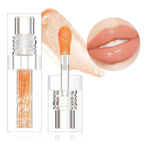 Magic Color-Changed Lip Glow Oil, Plumping Hydrating Tinted Gloss with Big Brush, Nourishing Glitter Non-Sticky Lacquer fo...