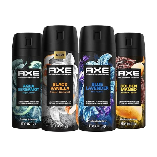 AXE Fine Fragrance Collection Premium Deodorant Body Spray for Men - Variety Pack - Blue Lavender, Aqua Bergamot, Golden M...