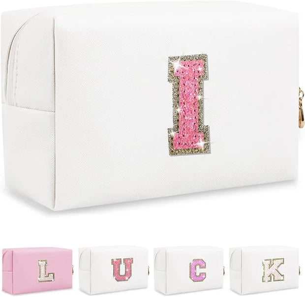 Initial letter patch makeup bag,
