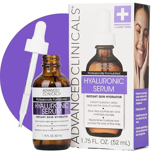 Advanced Clinicals Hyaluronic Acid Serum For Face | Moisturizing Facial Skin Care Products | Hydrating Serum For Face Help...