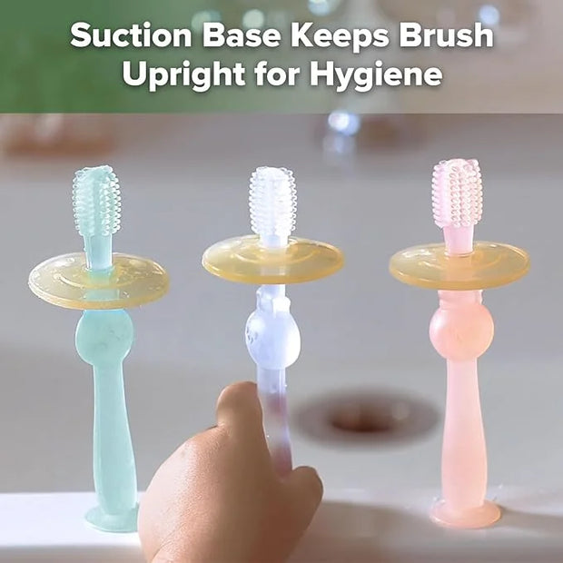 haakaa 360° Baby Toothbrush with Suction Base - Gentle Cleaning for Toddler's Self-Brushing Training, Food-Grade Silicone,...