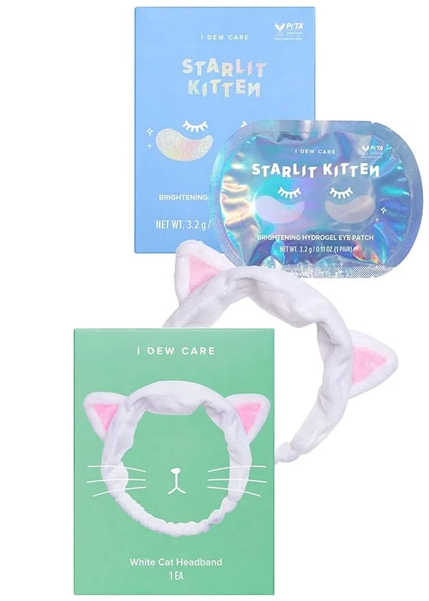 I DEW CARE Hydrogel Eye Patch - Starlit Kitten, 5 EA + Face Wash Headband - White Cat, 1 Count Bundle - Product Image