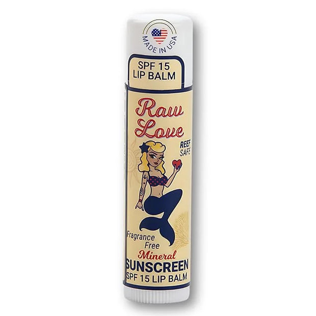Raw Love SPF 15 Mineral Sunscreen Lip Balm | Reef Safe, Hawaii 104 Reef Act Compliant, Fragrance-Free | Broad Spectrum Nat...