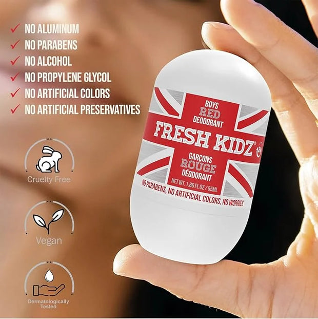 Fresh Kidz Roll On Deodorant for Kids and Teens - Baking Soda and Aluminum-free 24 Hour Protection for Sensitive Skin - Bo...