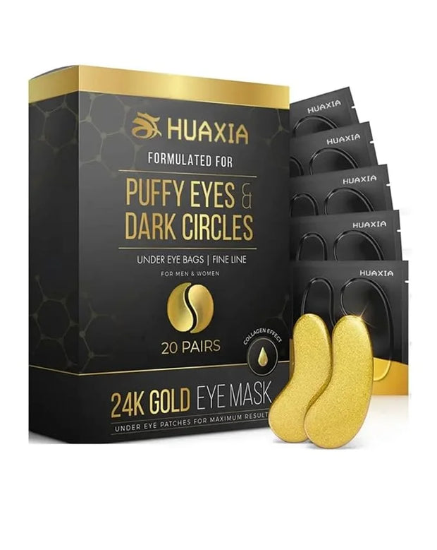 24k Gold Eye Mask Formulated for Puffy Eyes & Dark Circles for Men and Women 20 Pairs Under Eye Patches for Maximum Result...