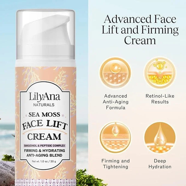 LilyAna Naturals Bakuchiol Face Lift Cream with Sea Moss and Peptide Complex - Face Cream for Women - Moisturizing and Lif...