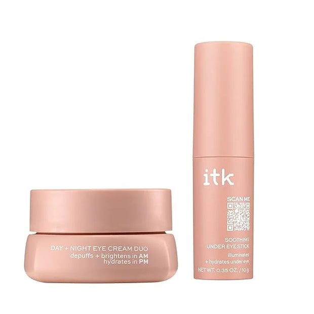 ITK Skincare Eye Cream Set - Caffeine Infused Under Eye Stick + Anti Aging Day + Night Eye Cream with Vitamin C and Cerami...