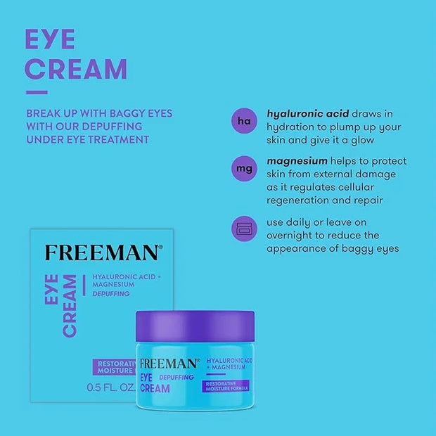 Freeman Restorative Moisturizing & Depuffing Eye Cream + Overnight Leave-On Treatment, For Dull & Tired Eyes, Brightens Un...