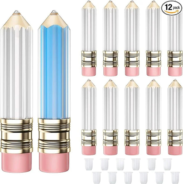 RONRONS 12 Pieces Pencil Lip Gloss Tubes, Empty Mini Pencil Shaped Lip Gloss Tubes Containers Clear Lip Balm Tube Plastic ...