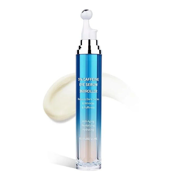 Eye Serum for Dark Circles and Puffiness, 5% Caffeine 8% Retinol Under Eye Cream with Build-In 3D Roller Applicator, Hyalu...