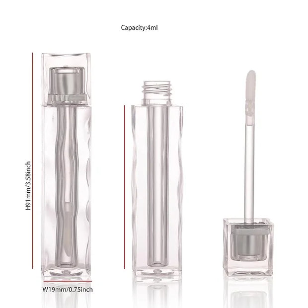 COSIDEA 10PCS Empty 4ML clear Lip Gloss Tubes Wave Square lipgloss Tube with Wand Applicator for Lip oil tint bottles cont...
