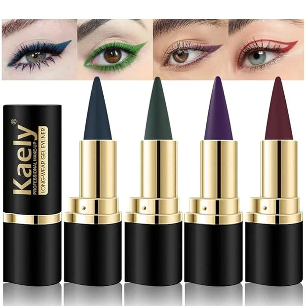 Kaely 4Pcs Dark Blue Green Purple Red Gel Eyeliner Pencil,Cream Waterproof Smudge Proof Eye Liner,Halloween Makeup,Eye Bla...