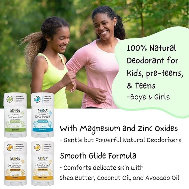 MONA All Natural Deodorant for Kids | Safe for Kids | Vegan, Hypoallergenic & Free from Baking Soda, Aluminum & Synthetic ...