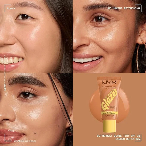 NYX PROFESSIONAL MAKEUP Buttermelt Glaze Soft Glow Skin Tint + SPF 30, Up To 12HR Wear, 03 Cashew Butta - Product Image