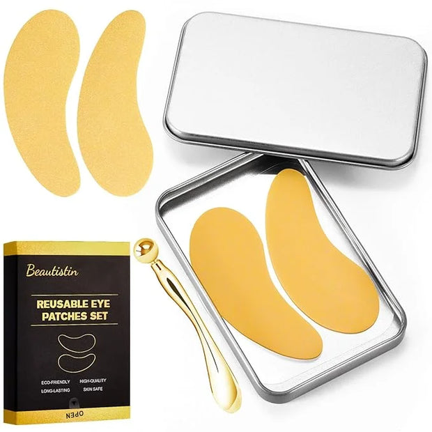 2 Pairs Reusable Under Eye Wrinkle Patches Silicone Mask, Plump Fine Lines & Wrinkles, with Metal Eye Cream Applicator, Ti...