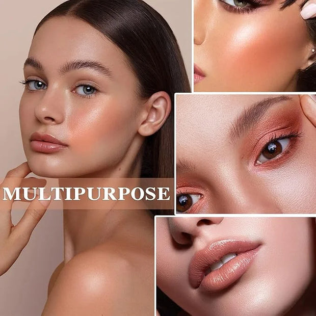Cream Blush Stick with Brush,Waterproof Multi Cream Makeup Stick,Lightweight,Long-lasting,2 in 1 Multi Blush for Cheeks & ...