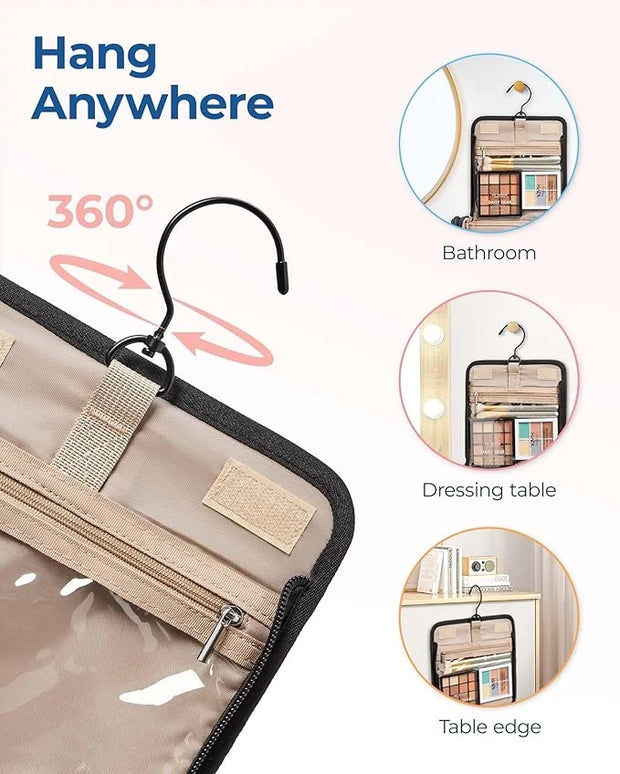 BAGSMART Makeup Bag for Women with Hanging Hook, Large Portable Capacity Water-resistant Organizer Travel Case for Toiletr...