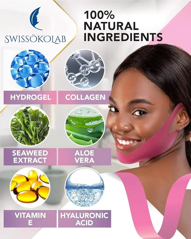 SWISSÖKOLAB Double Chin Reducer V Line Lifting Mask + Under Eye Patches For Puffy Eyes 24k Gold Eye Mask For Dark Circles ...