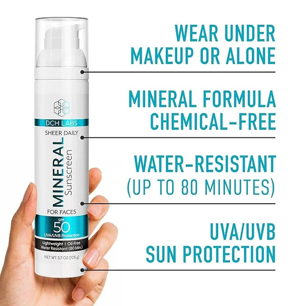 UV Sheer Daily Facial Mineral Sunscreen, SPF 50 Moisturizer for Face, 3.7 oz, Water Resistant up to 80 Minutes, Chemical-F...