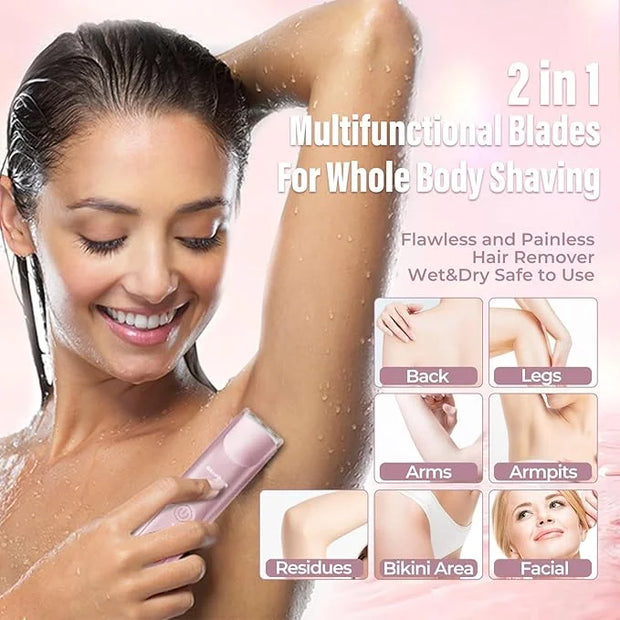 2 in 1 Women Electric Shaver Dual Head Bikini Trimmer for Women IPX7 Waterproof Wet & Dry Use Body Hair Trimmer and Facial...