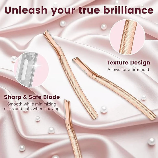 Eyebrow Razor-Face Razors for Women-Dermaplaning Tool for Face Exfoliation & Peach Fuzz with 12 Refill Blades-Facial Derma...