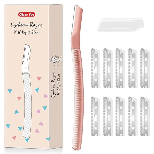 Dermaplane razor for women with 10 replaceable blades, dermaplaning tool for facial peach fuzz, eyebrows, exfoliation, and...