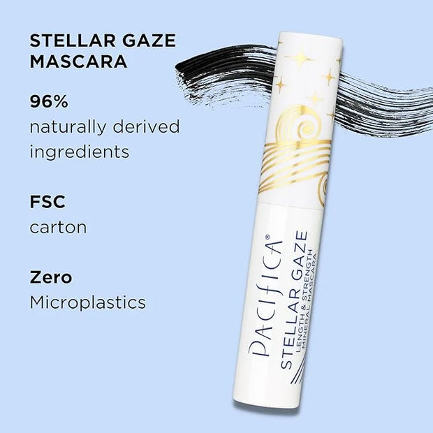 Pacifica Beauty, Stellar Gaze Length & Strength Black Mascara, For Volume and Length, Vitamin B + Coconut, Natural Lash Ef...