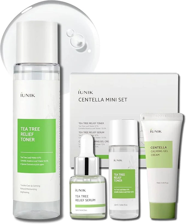 iUNIK Centella Mini Set, Travel Friendly Skincare Set, Ultra Calming and Hydrating for Sensitive Skin: Tea Tree Relief Ton...