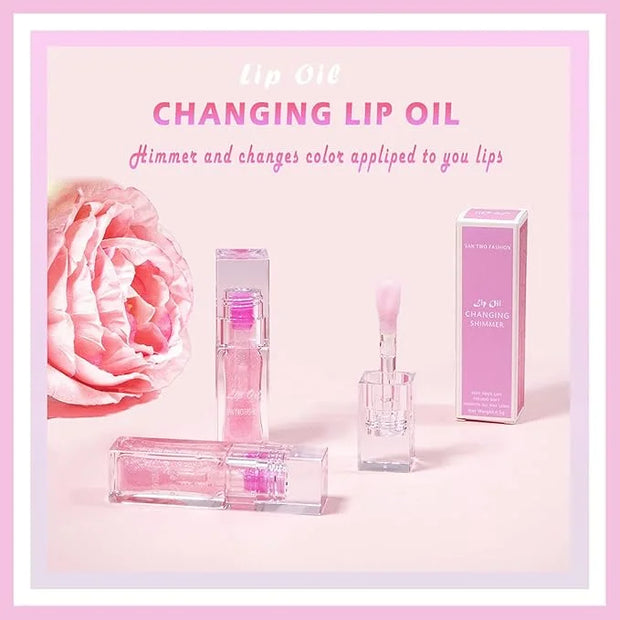 2PCS Magic Color Changing Lip Oil - Big Brush, Long Lasting Shimmery, Warm Change Hydrating Lip Gloss - Product Image