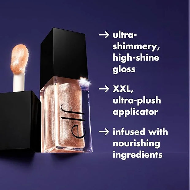 e.l.f. Glow Reviver Lip Oil, Nourishing and Hydrating with High-Shine Glimmer Finish & Sheer Wash Of Color, Minty Scent, N...
