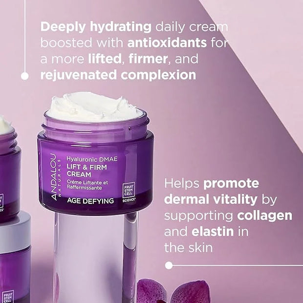 Andalou Naturals Hyaluronic Dmae Lift Firm Skin Cream, Face Moisturizer with Anti Aging Antioxidants, Hydrating, Helps Red...