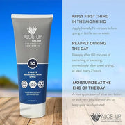 Aloe Up Sport Sunscreen Lotion SPF 50 - Broad Spectrum UVA/UVB Sunscreen Protector for Face and Body - With Hydrating Aloe...
