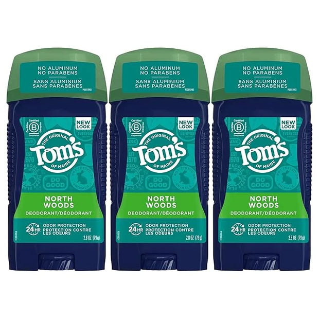 Tom's of Maine Long-Lasting Aluminum-Free Natural Deodorant for Men, North Woods, 2.8 oz. 3-Pack (Packaging May Vary) - Pr...