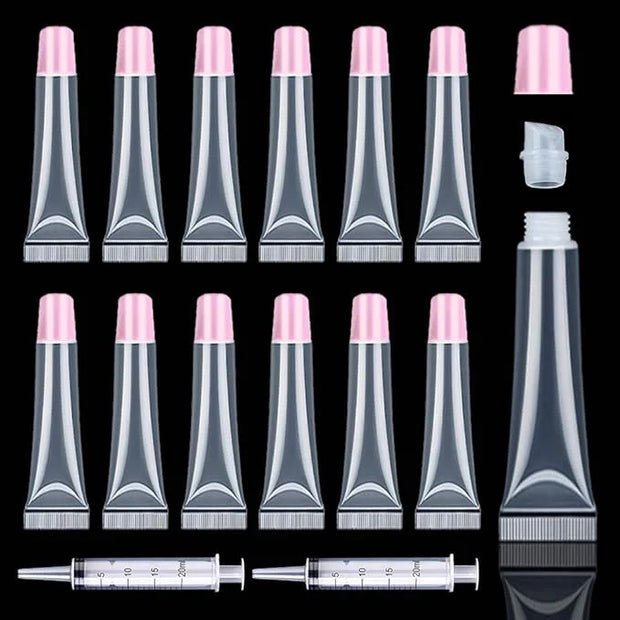 AMORIX 50PCS Lip Gloss Tubes 15ml Pink Cap Lip Gloss Containers Empty Lip Balm Tubes Cosmetic Squeeze Lipgloss Tubes + 2 x...