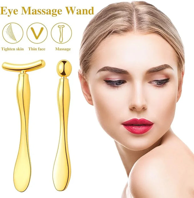 Pimoys 2 Pcs Metal Eye Cream Applicator Face Roller Massager Tool,Eye Massage Wand Stick Girls Women Facial Massager for R...