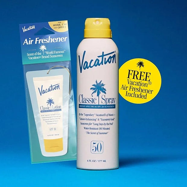 Vacation Classic Spray Sunscreen SPF 50 + Air Freshener Bundle, Broad Spectrum Sunscreen Spray, Vegan Sunblock Spray, Body...