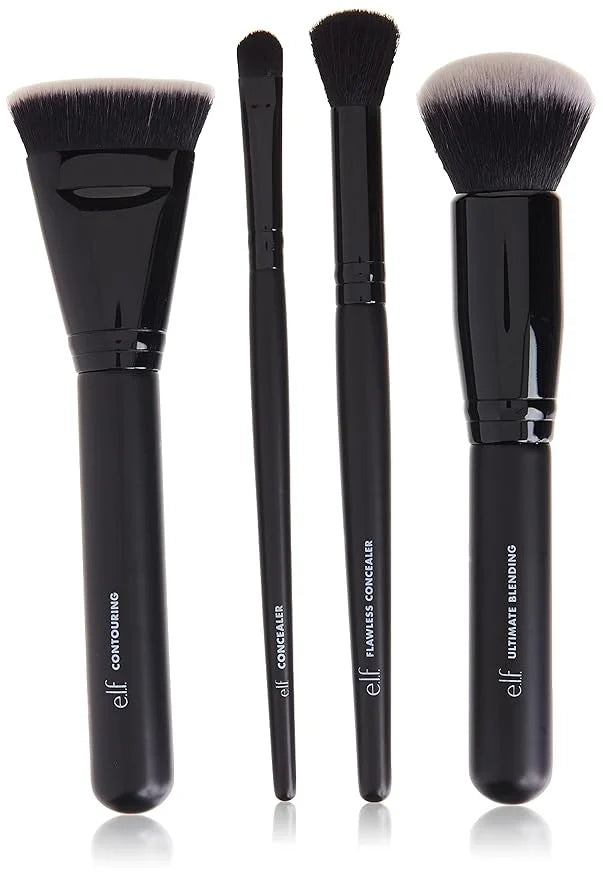 e.l.f. Complexion Perfection Brush Kit, 4-Piece Makeup Brush Set, Brushes For Foundations & Concealers, Vegan & Cruelty-Fr...