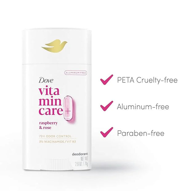 Dove VitaminCare+ Aluminum Free Deodorant Stick for 72H Odor Protection Raspberry & Rose Breathable Deodorant for Women 2....