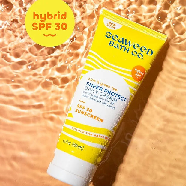 Seaweed Bath Co. Sheer Protect Daily SPF 30 Broad Spectrum Hybrid Sunscreen Cream, 3.4 Ounce, Sustainably Harvested Seawee...