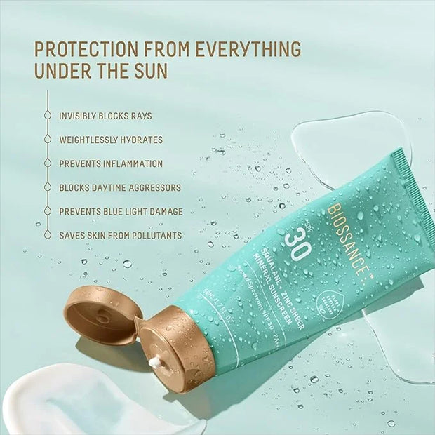 Biossance Squalane + Zinc Sheer Mineral Sunscreen. Broad-Spectrum SPF 30 PA+++ Zinc Oxide Sunscreen That Protects and Hydr...