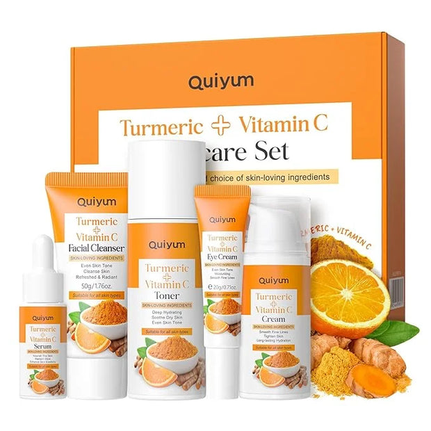 Skin Care Set, Turmeric Vitamin C Skincare 5PCS - Beauty Skin Care for Teens, Facial Skin Care Routine Set Kit, Improve Da...